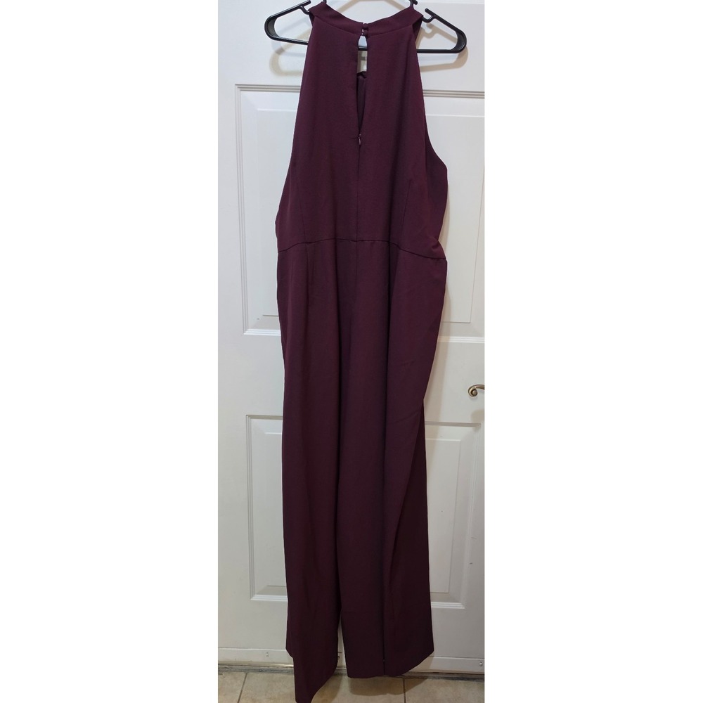 Julia Jordan Twist Front Halter Wide Leg Jumpsuit Burgundy 22W JJ36624W